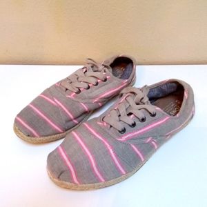 TOMS Grey with White Pink Lace Up Espadrilles Size 8.5